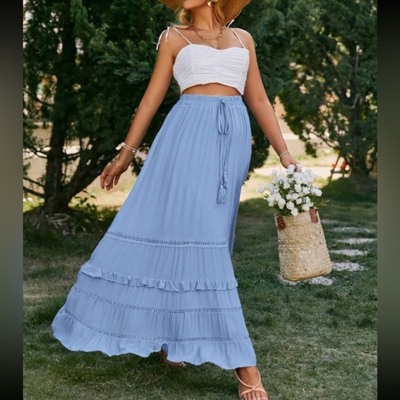 Boho tie waist ruffle hem maxi skirt - Picture 5 of 5